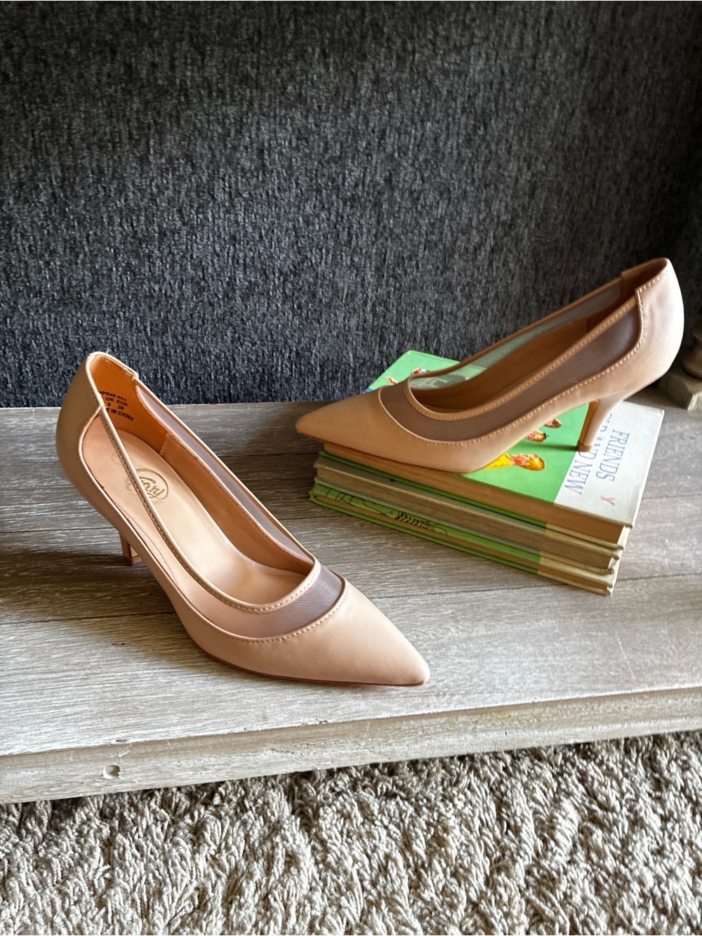 Trary Pointed-Toe Pumps in Nude with Mesh Accent Trim